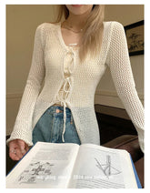 Tie Front Open Knit Cardigan Women Long Sleeve Longline Sweater Jacket Sheer Beach Cover-Up Ladies Boho Vacation Outfit voguable