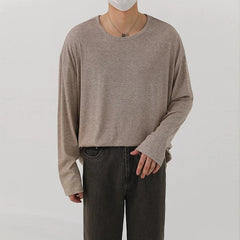 Korean Fashion Men T-shirt Luxury Knitted Solid Color Scoop Neck Long Sleeve Tees Casual Premium Quality Textured Knitwear M-3XL voguable