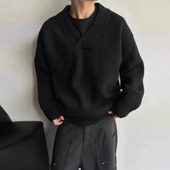 New American Vintge Men V Neck Sweaters Casual Drooping Solid Color Long Sleeve Knitwear Premium Quality Knitted Pullovers M-2XL voguable