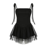 Pleated Mesh Patchwork Tulle Slim Dress mysite
