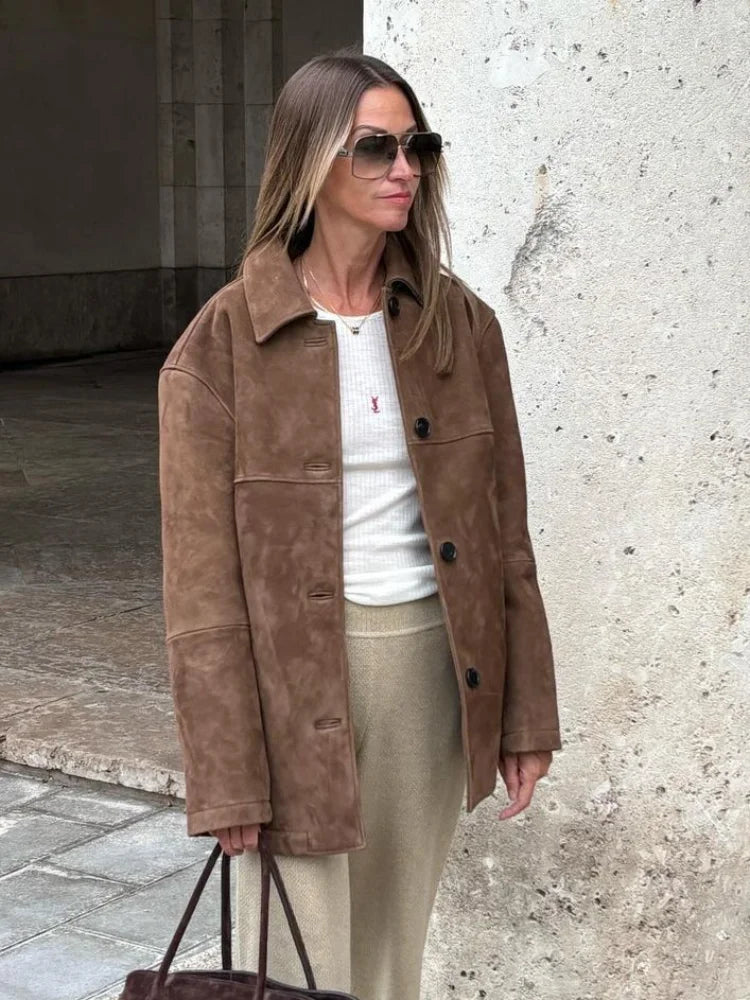 Women Autumn Fashion Solid Lapel Single Breasted Jacket Casual Long Sleeve Spliced Pocket Coat 2024 New Lady High Streetwear voguable