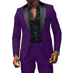 Voguable Men's New Fashion Business Casual Two-piece, Comfortable and Breathable Slim-fit Side Slit Single-button Suit Jacket+trousers voguable