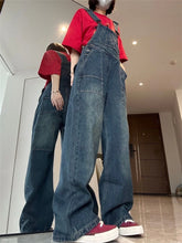 Voguable Women's Vintage Suspender Jumpsuit Wide Leg Pants Young Girl Academic Style Rompers Female Retro Casual Straight Denim Trouser voguable