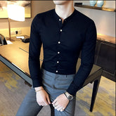 Men Slim Fit Shirt 2024 Autumn Cotton Solid Stand Collar Casual Business Long-sleeved Shirts Male Fashion Camisas Men Clothing voguable