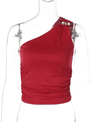 Oblique Shoulder Sleeveless Crop Tops For Women One Shoulder Backless Sexy Tank Tops Female Skinny Club Tops Elegant voguable