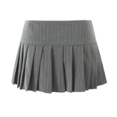 Mini skirt y2k clothes kawaii korean fashion striped skirts for women grey mini skirts woman pleated micro skirts with buttons Pbong