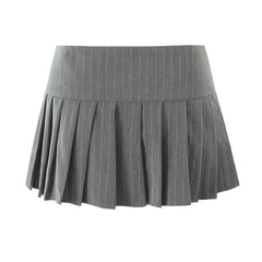 Mini skirt y2k clothes kawaii korean fashion striped skirts for women grey mini skirts woman pleated micro skirts with buttons Pbong
