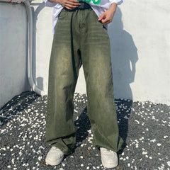 Voguable Green Jeans Baggy Distressed Vintage Denim Trousers Male Wide Leg Pants Men Streetwear Retro Oversize Casual Hip Hop voguable