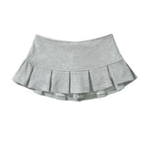 Voguable Women Gray Low Waist Pleated Mini Skirt voguable
