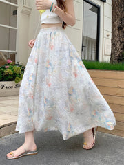 Women Floral Sweet Long Skirt Casual High Waist Elegant Loose Korean Skirts High Quality Lady Fashion Ball Gown Long Skirts voguable