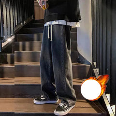 KPOP Fashion Style Harajuku Slim Fit Trousers Thickening All Match Casual Pants Pockets Straight Cylinder Korean Style Jeans voguable