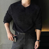 New Korean Fashion Men T-shirt Luxury Knitted Solid Color O Neck Long Sleeve Tees Casual Premium Quality Textured Knitwear M-3XL voguable