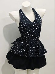 Voguable Summer Polka Dot Minority Print Sets Tanks Stretch Waist Ball Gown Cake Skirts Slim Small Fellow Age Reduction Dresses voguable