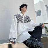 Voguable Plaid Patchwork Design Long Sleeve Shirts Men's 2024 Fashion High Street Original Loose Casual Tops Spring Korean voguable