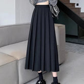 Temperament Autumn New Suit Skirts Women Solid Elastic High Waist Pleated Fashion Office Lady A-line Mid-length Pleated Skirt voguable