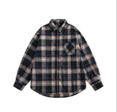Autumn New Woolen Plaid Shirt for Men and Women Cityboy Apanese Vintage Lapel Buttons Loose All-match Long Sleeve Plaid Shirt voguable