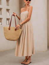 Voguable Casual Solid Color Pleated Strap Dress Leisure Pure Color Gored Skirt Maxi Dress lollapalooza outfit spring outfits voguable