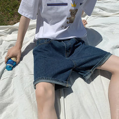 Voguable Summer Denim Shorts Men Fashion Retro Blue Denim Shorts Men Streetwear Korean Loose Straight Jeans Shorts Men Five Part Pants voguable