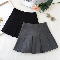 Korean Fashion Gray Pleated Skirt Women Vintage Cute High Waist Sexy Mini Skirts Kawaii Preppy Style Summer Streetwear voguable