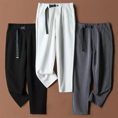 White Stretch Casual Ankle Pants Silhouette Men's Elegant Suit Pants Summer Korean Straight Loose Men's Smart Casual Trousers voguable
