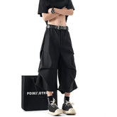 New Wide Leg Casual Pants mens Loose Fit Elastic Waist Outdoor Sport Capri Wrinkle Design Comfy Trousers for Women Men voguable
