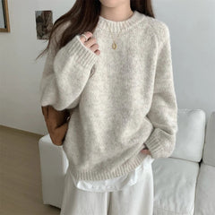 Simplicity Casual Autumn Winter New Women Sweater Korean Fashion Lazy Wind Solid O-Neck Loose Long Sleeve Pullovers Knitted Tops voguable