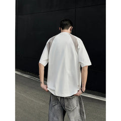 Mens Breathable Cotton Tshirt man Soft Summer Casual Slim Fit Contrast Panel Simpl Design Streetwear Fashion Tee Line Texture voguable