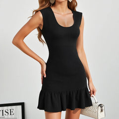 Dreeses Summer Elegant Simple Shirring Sleeveless Square Neck Mini Daily Shift Dresses For Women voguable