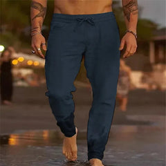 Voguable European and American Cross-border New Men's Solid Color Drawstring Linen Loose Casual Pants voguable