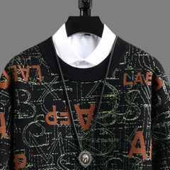 New American Trendy Men Sweaters Light Luxury Letter Printed Knit O Neck Long Sleeve Pullover Casual Loose High Street Knitwear voguable