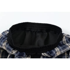 American Trend Plaid Patchwork Skirt Hem Sweatpants Autumn Women Elastic High Waist Fashion Loose Wide Leg Floor Length Trouser voguable