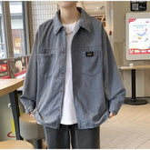 Spring Autumn New Fashion Solid Color Corduroy POLO Collar Long Sleeve Blouse Men's Clothing Popularity Pockets Korean Shirts