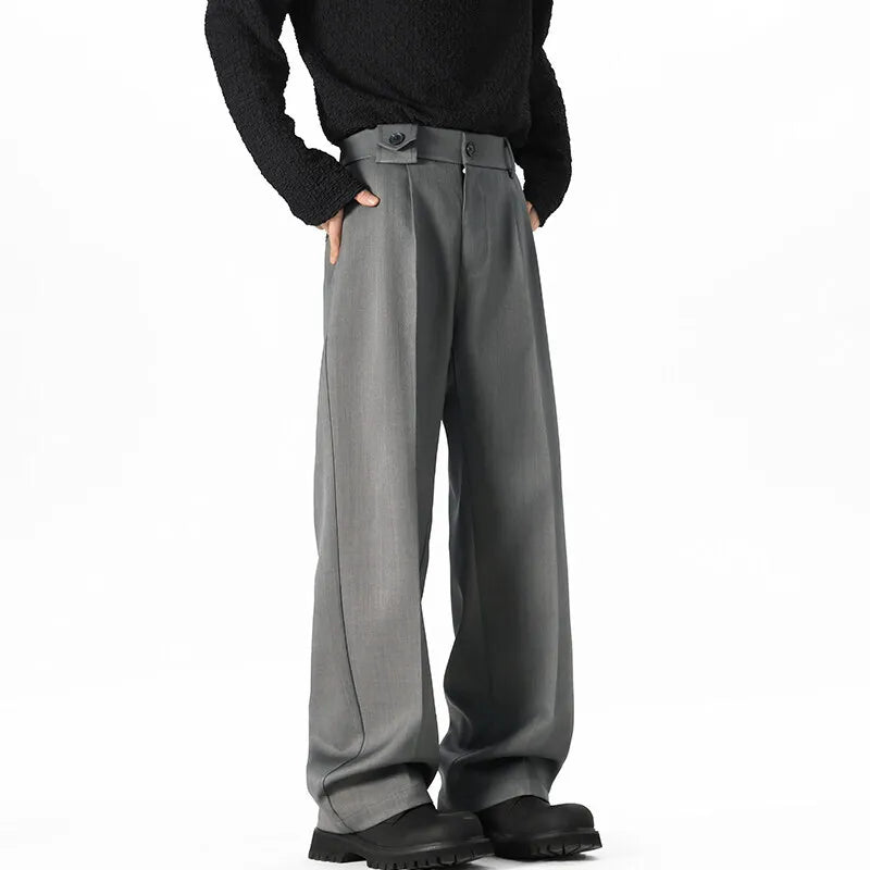 Grey Black Suit Pants Men Fashion Society Mens Dress Pants Korean Loose Casual Wide Leg Pants Mens Office Formal Trousers M-3XL voguable