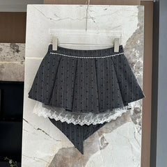 Sweet Bow Lace Stitching Women Skirts Spring Korean A Line Pleated Skirts Y2K High Waist Streetwear All Match Ladies Mini Skirt voguable