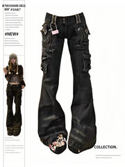 Women Korean Fashion Chic Jeans Grunge Japanese Harajuku Gyaru Y2K Denim Cargo Pants Cyber Punk Hip-pop 2000s Aesthetic Tomboy voguable