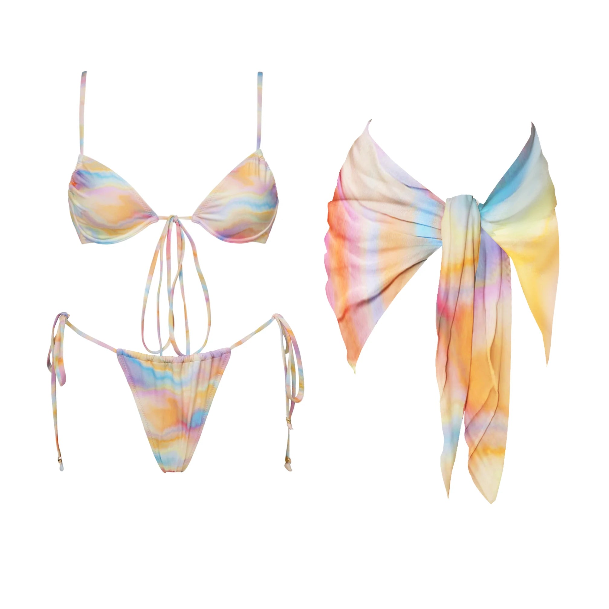 3Pcs Mirco Bikini 2025 Sexy Swimsuit Women Push Up Swimwear Bandeau Biquini Female Pink Bodysuit Bathing Suits Sarong Mini Skirt voguable