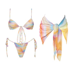 3Pcs Mirco Bikini 2025 Sexy Swimsuit Women Push Up Swimwear Bandeau Biquini Female Pink Bodysuit Bathing Suits Sarong Mini Skirt voguable