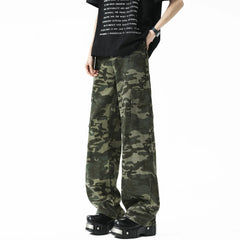 Men Blue Washed Denim Jeans Loose Fit Wide Leg Baggy Streetwear Casual Trousers Hip Hop Graffiti Design Fashion Stretch Comfort voguable