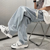 Spring Autumn Korean Style Vintage Straight Leg Jeans Men Harajuku Male Clothes Casual Loose Solid Pockets Pants Zipper Trousers voguable