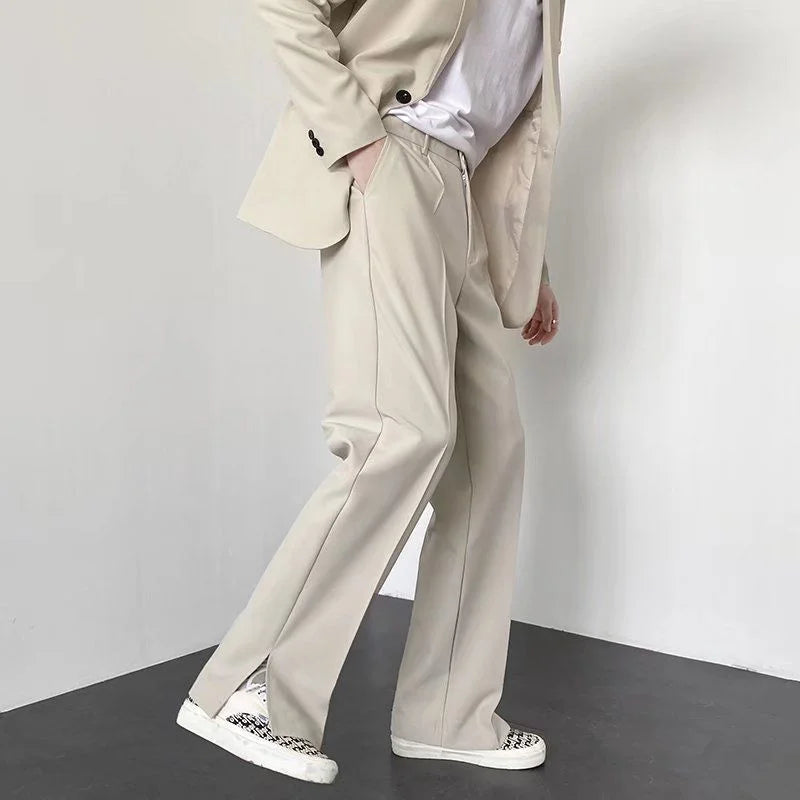 Grey Khaki Black Suit Pants Men Fashion Society Mens Dress Pants Korean Loose Straight Wide Leg Pants Mens Formal Trousers voguable