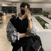 2024 Spring Acrylic Knitted Sweater Vest Men V-neck Sleeveless Golf Vest Korean Style Solid Color Loose Casual Casual Men's Vest voguable