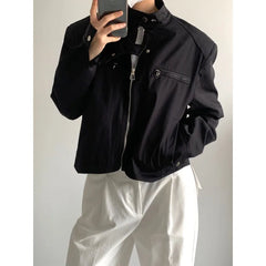 Autumn New short Bomber Jacket Men Korean Fashion High-end Retro Zipper Stand Collar Loose Shoulder Pads Jackets for Men voguable