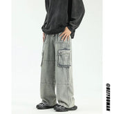High quality Wide Leg jeans men Big Pocket Overalls Patchwork Men Unisex Neutral Loose Straight Casual High Street Hip Hop Jeans
