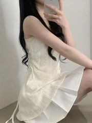 Voguable Summer Elegant New One Piece Dress Women Chic French Lace Sling Shirt Stacked Female Korean Fashion Inner Wear Base Short Dress voguable