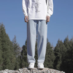 Spring Autumn New Fashion Korean Loose Straight Jeans Men Baggy Pants Elastic Waist Wide Leg Casual Pants Men's Clothes 5 Colors voguable