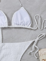 Voguable Luxury Bikini Set with Skirt 3 Pieces Solid White Blue Thong Swimsuit Women Sexy Pearl Designer Bathing Suit Cover Up Swimwear voguable