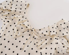 French Retro Polka Dot Print Long Dress Sweet Chic V-neck Summer Women Dress Short Sleeve High Waist Elegant Lady Dresses 2025 voguable