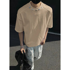 Tshirt Men Slim Fit Solid Color Round Neck t Shirt Button trim Summer Casual Tee Shirt Lightweight Breathable Cotton Fashion Top voguable