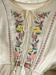 New Spring Summer Women Ethnic Style Retro Embroidered Mid Length Ruffle Edge Dress with Bubble Sleeves Bohemian Dress A38 voguable