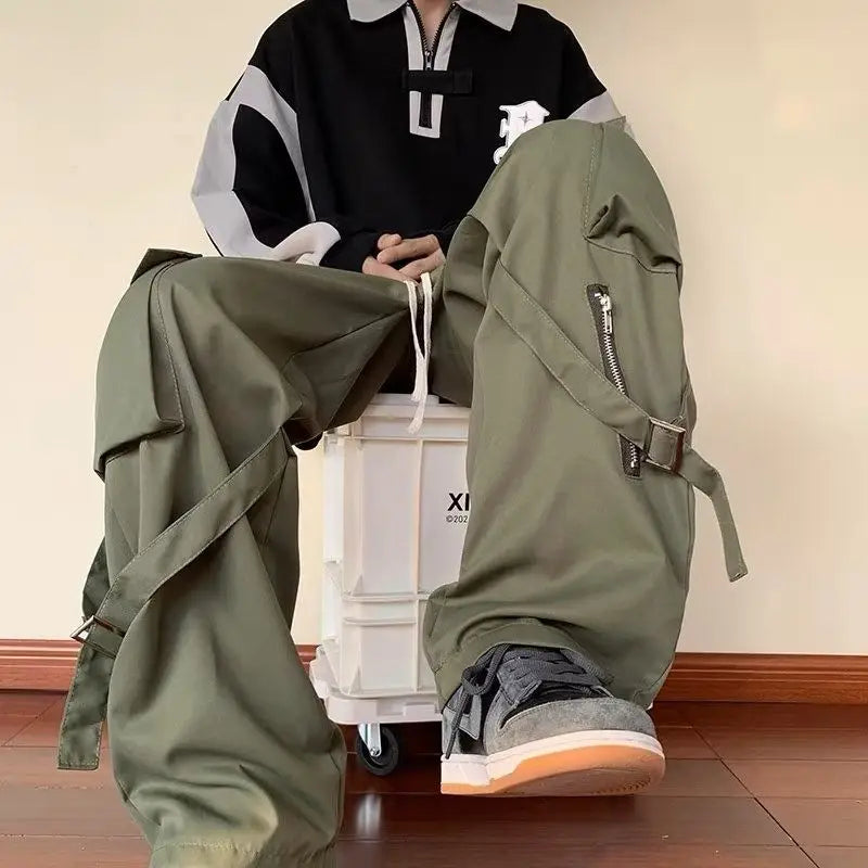 Voguable Green Cargo Pants Men Oversize Zipper Black Cargo Trousers Male Streetwear Hip Hop Pocket Spring Loose Casual Workwear voguable